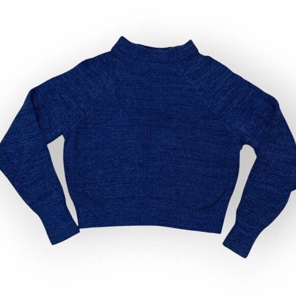 Free People Too Good Chunky Knit Mock Neck Pullover Sweater in Cobalt Blue SZ M - Picture 4 of 8